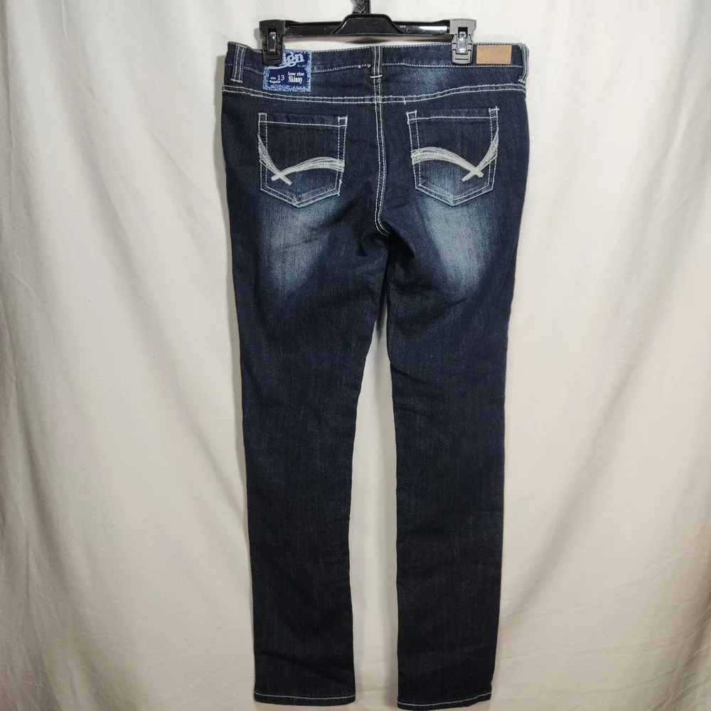 Reign Womens Jeans Sz‎ 13 Blue Low Rise Skinny Dark Wash Stretch NWT